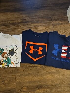 Under Armour Lot Of 3 Navy T-Shirt Orange, American And Bball White Sz Large
